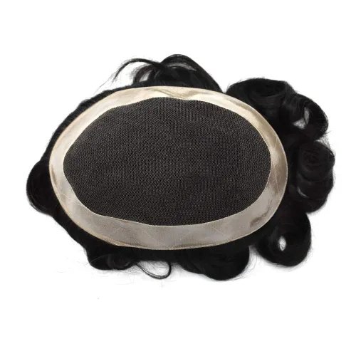 Miniatura 6 de Tupé para hombre con encaje suizo suave, sistema de reemplazo de cabello humano real para hombres, revestimiento de poliéster alrededor del cabello