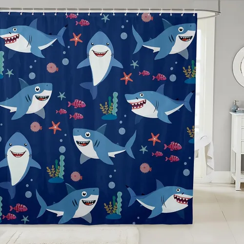 Miniatura 15 de Homewish Cortina de ducha de sirena azul con diseño de princesa sirena, juego de cortina de ducha para niños y adultos, cortina de baño subacuática