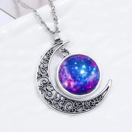 Miniatura 3 de MJartoria Collar de pentagrama de luna, collar de chakra de cristal, colgante, con dije, cadena de aleación multicapa, conjunto de gargantilla
