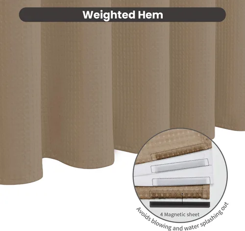 Miniatura 4 de Inhousolu - Cortina de ducha de tejido gofre sin gancho con forro de tela extraíble a presión para baño, dobladillo pesado resistente de 230 GSM