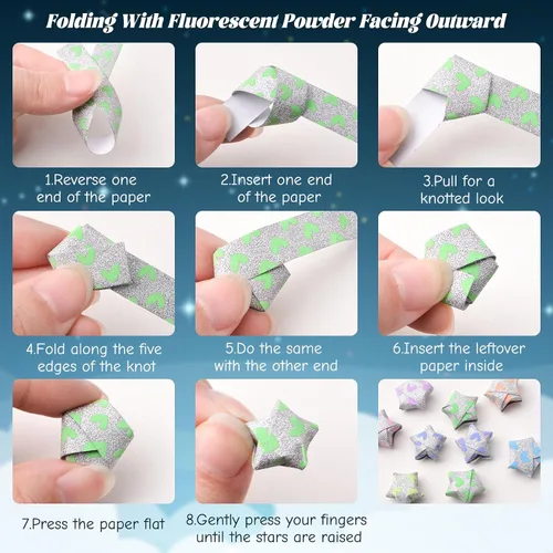 Miniatura 4 de 360 hojas de tiras de papel de origami, 7 colores brillantes y luminosos, tiras de estrellas de papel de estrella, tiras de papel de estrella