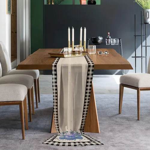 Miniatura 2 de Double Love Flower Black Plaid Chiffon Table Runner 55 Inches Long, Voile Sheer Tulle Runner for Rustic Wedding Reception Bridal Shower Decorations