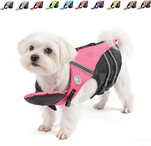 Miniatura 18 de Mklhgty Chaleco salvavidas para perros, chaleco salvavidas reflectante para perro con cuello extraíble, alta flotabilidad para nadar y navegar, Rojo