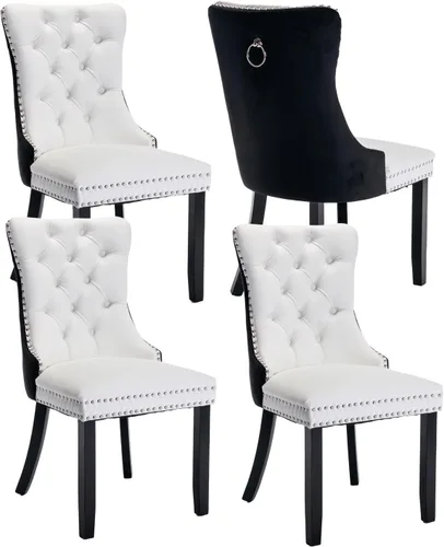 Miniatura 87 de Shenyon Juego de 2 Sillas de Comedor de Terciopelo Gris, Sillas de Comedor Tapizadas con Ribete de Anilla Trasera y Patas de Madera Maciza, Sillas