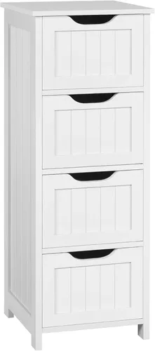 Topeakmart Gabinete de madera independiente para baño, armario de baño, organizador de almacenamiento lateral, cuatro cajones para baño y cocina