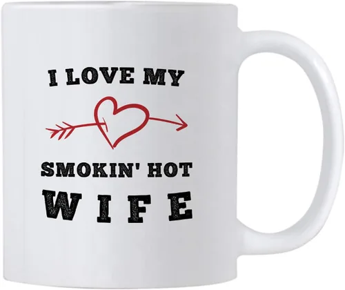 Regalo sexy para esposa en cumpleaños o día de San Valentín. I Love My Smokin Hot Wife. Taza de café romántica de 11 onzas. Idea de regalo divertida