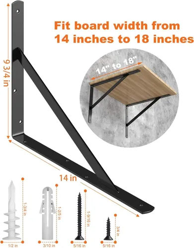 Miniatura 2 de LuckIn Paquete de 8 soportes de estante resistentes de 14 pulgadas, apto para estantes flotantes de 14, 16, 18 pulgadas, soportes L de pared