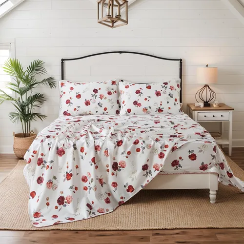 Miniatura 89 de FADFAY Juego de sábanas de rosas blancas, ropa de cama vintage floral de rosas, ropa de cama estilo rústico, 100% algodón egipcio percal, 800 hilos