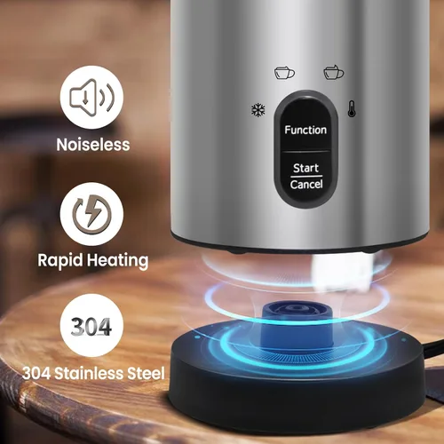 Miniatura 5 de Espumador de leche eléctrico, espumador de café, espumador de leche caliente y fría, calentador de leche automático 4 en 1, acero inoxidable