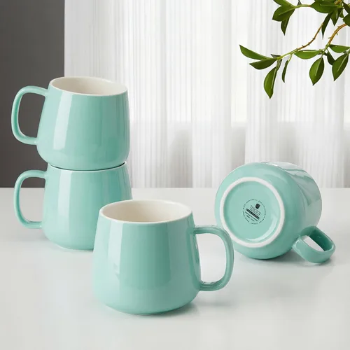 Miniatura 9 de Teocera Juego de 4 tazas de café de cerámica de 12 oz con asas grandes para bebidas calientes o frías como café con leche, cacao, té o jugo - Beige
