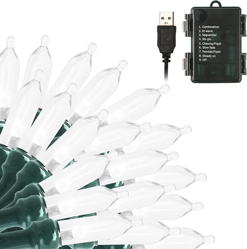 Miniatura 10 de 100 luces LED de color blanco cálido a multicolor de 33 pies, funciona con pilas, 8 modos, tira de luces para interiores y exteriores, para árbol