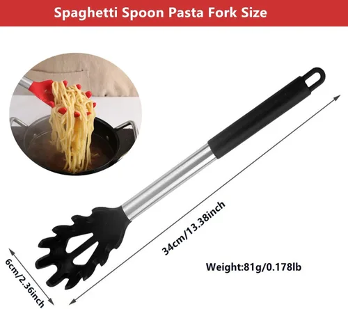 Miniatura 2 de Tenedor de silicona para pasta, cuchara de espagueti, para cocina, resistente al calor, cuchara de pasta de grado alimenticio con mango de acero