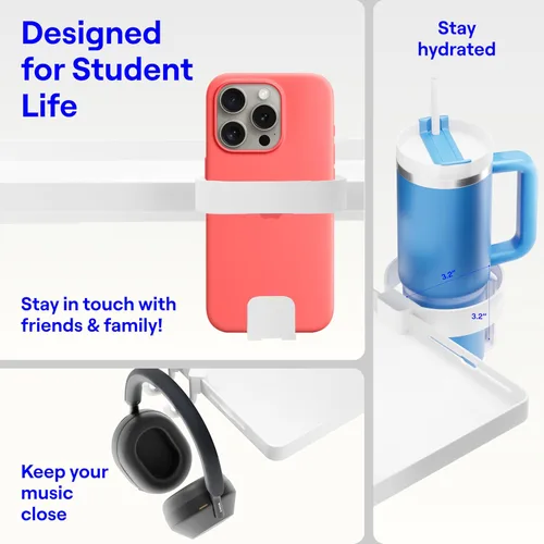 Miniatura 4 de BedShelfie - Estante de cabecera para dormitorio, cama litera y litera superior, elementos esenciales para dormitorio universitario, mesita de Blanco