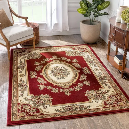 Miniatura 26 de Alfombra de pastoral con medallón de tejido suave y grueso, estilo europeo, con diseño floral y tradicional, fácil de limpiar, moderna, clásica