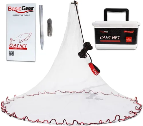 BasicGear Red de Enmalle | Plomo, Radio de 3-12 pies, Malla de 3/8 o 1/4 pulgadas para Peces de Carnada de Agua Dulce y Salada | Grado Profesional y