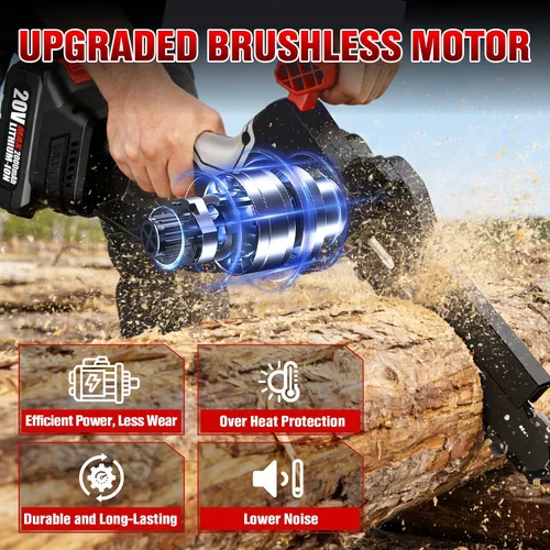 Miniatura 3 de EWORK Mini motosierra inalámbrica de 8 pulgadas, motor sin escobillas, mini motosierra eléctrica inalámbrica con tensión automática, ligera