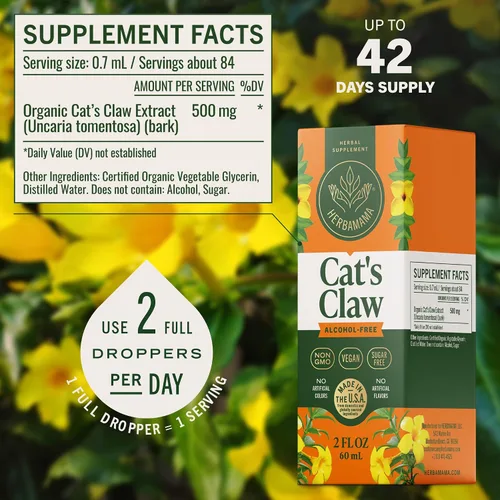Miniatura 3 de HERBAMAMA Tintura de garra de gato – Suplemento vegano de extracto de uña de gato para apoyo inmunológico – Gotas Uncaria Tomentosa sin OMG, sin