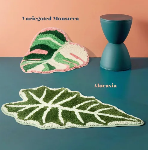Miniatura 3 de Alfombra de baño de hoja de Monstera abigarrada, con forma de Monstera tropical, bonita alfombra de baño para decoración de baño, alfombra estética