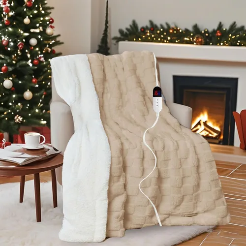 Miniatura 13 de Manta Eléctrica Throw - Franela Suave a Cuadros con 6 Niveles de Calentamiento, Apagado Automático de 4 Horas, Calentamiento Rápido, Certificado ETL