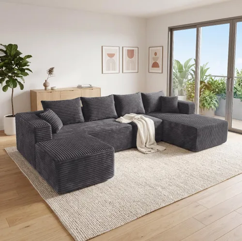 Miniatura 26 de Sofá otomano modular de pana de 28 pulgadas sin hueso, sofá otomano seccional para sala de estar, color beige