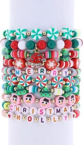 Miniatura 6 de Taouzi 10 pulseras de Navidad para mujer, pulseras elásticas apilables de Navidad, con copos de nieve, regalos de Navidad para mujeres y niñas