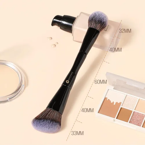Miniatura 6 de KINGMAS Cepillo dúo para base y bronceador, cepillo de maquillaje de doble punta con ángulo y punta redonda para contorno, cerdas sintéticas