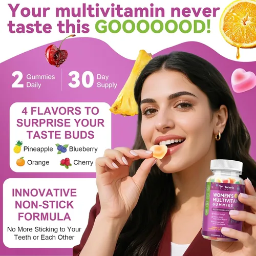 Miniatura 7 de Totaria Gomitas multivitamínicas sin azúcar para mujer con hierro, multivitamínico para mujer con vitaminas C, D3 K2, B12, B6, gomitas rellenas