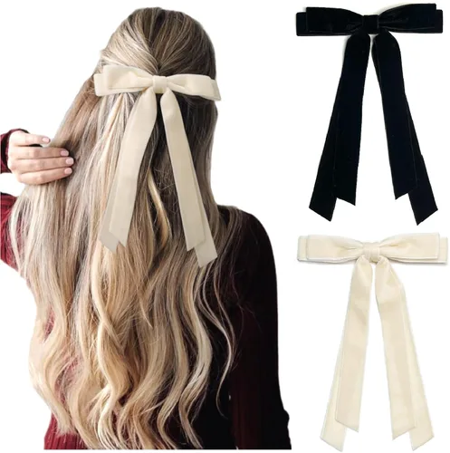 Llazos de terciopelo para mujeres y niñas, lazos de cinta de terciopelo para vacaciones para el cabello, regalos festivos, negro, crema, blanco