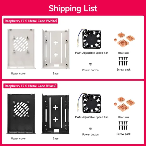 Miniatura 9 de Yahboom Funda para Raspberry Pi 5 Negro Blanco Metal Enfriamiento Funda Protectora con Ventilador de Velocidad Ajustable Anticolisión (blanco)