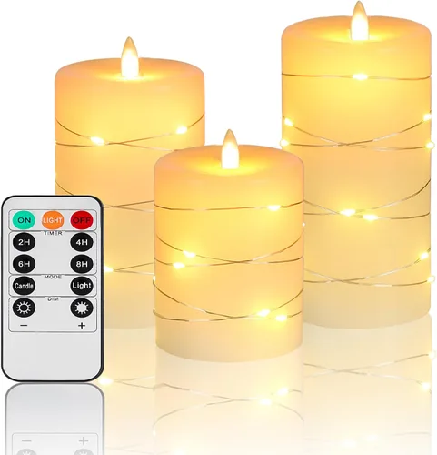 Miniatura 11 de Velas rojas sin llama con tira de luces, funciona con pilas, velas LED de pilar de 4, 5, 6 pulgadas, con control remoto, juego de 3 velas falsas