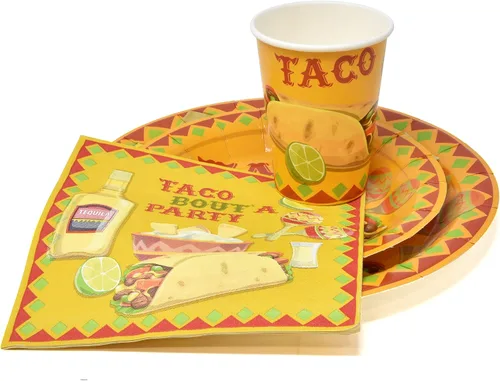 Miniatura 2 de Gift Boutique - El juego de fiesta de tacos sirve 24, incluye platos llanos de 9 pulgadas, platos de postre de 7 pulgadas, tazas de 9 onzas