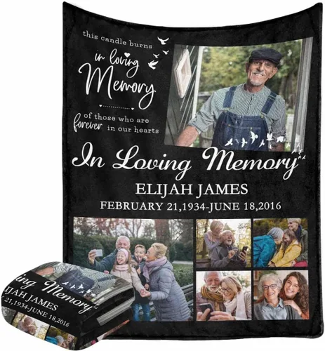 Miniatura 7 de Caisuedawn Manta conmemorativa con nombre personalizado con fotos, manta personalizada de ángel de condolencia por pérdida de madre, papá y abuela