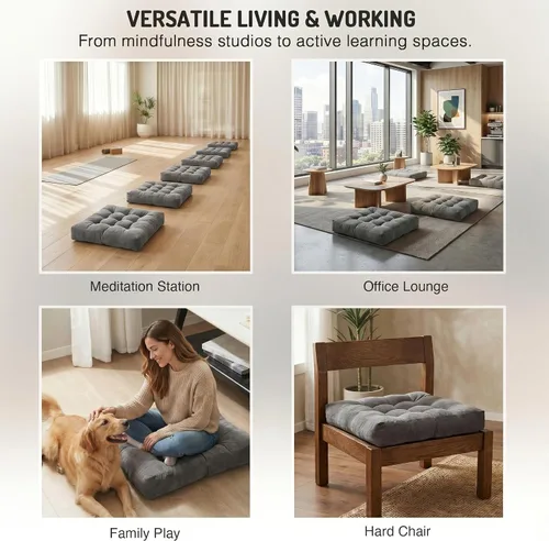 Miniatura 7 de Juego de 2 almohadas de suelo de meditación, almohadas cuadradas grandes para adultos, cojín de pana copetuda para sala de estar de tatami, gris, 22