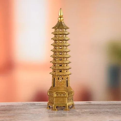 Miniatura 4 de BRASSTAR Estatua de Feng Shui de latón Wenchang Pagoda Capa 9 Torre 9.4 "Longitud Escultura Oficina Hogar Escritorio Decoración Artefactos Atraer