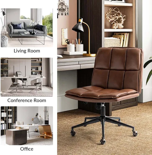 Miniatura 7 de HULALA HOME Modern Faux Leather Home Office Chair with Metal Base & Tilt Lock, Armless Criss Cross Legged Desk Chair with Wheels & Padded Cushion