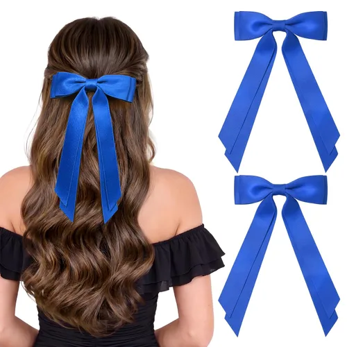Miniatura 18 de Aileam 2 piezas lazos de cabello de satén sedoso, pinza para cabello, cinta blanca para cabello, sujetador de cola de caballo, accesorios, Blanco