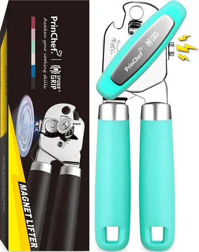 Miniatura 7 de PrinChef Abrelatas manual, abridor de botellas de lata con imán, sin problemas, elevación de la tapa, abrelatas de mano borde liso con hoja afilada