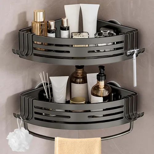 Miniatura 12 de Lekesky Organizador de ducha con ventosa, estante de ducha sin taladro, organizador de ducha de baño de aluminio a prueba de óxido con 12 ganchos