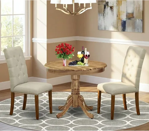 Miniatura 2 de East West Furniture ANEL3-ANA-05 Juego de mesa y sillas de cocina de 3 piezas contiene una mesa redonda de comedor con pedestal y 2 sillas Parsons
