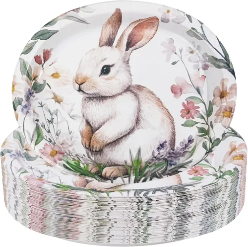 Miniatura 28 de WDF Paquete de 50 platos florales ovalados de papel, platos llanos desechables grandes de 10 x 12 pulgadas, platos desechables florales