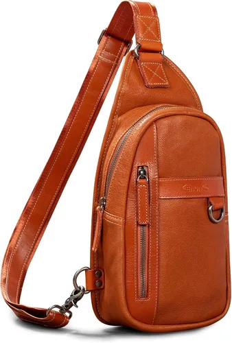 CENUNCO Geniune - Bolso bandolera de cuero para hombres y mujeres, bolso cruzado para el hombro, mochila para el pecho