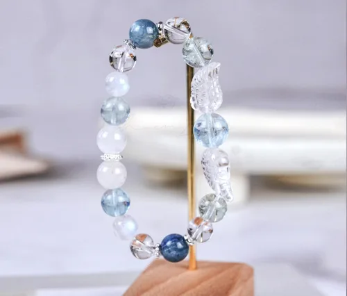 Miniatura 87 de Precious Gemstone Natural Crystal Healing Bracelet, Rutilated Quartz, Moonstone, Quartz Handmade Original Design Bracelet