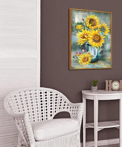 NESS-BEZAL Lienzo decorativo para pared, diseño de girasoles con flores amarillas, pintura al óleo, decoración de pared para el hogar, dormitorio,
