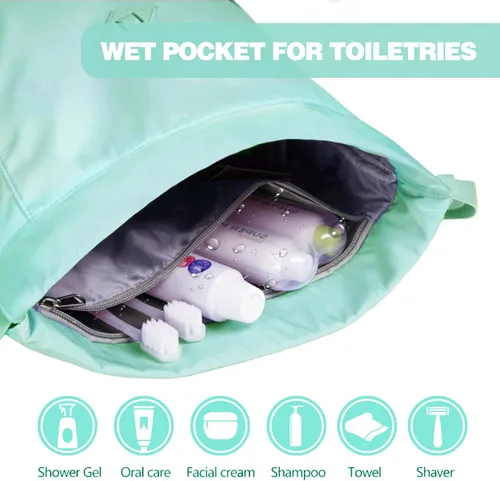 Miniatura 2 de Mochila con cordón y bolsillo húmedo, mochila de gimnasio resistente al agua, bolsa de cuerda para playa, natación, para mujeres y hombres