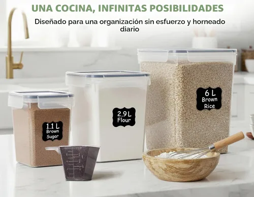 Miniatura 4 de Shazo Juego de 3 recipientes de almacenamiento de harina y azúcar (6 L, 2.9 L, 1.1 litros) grandes recipientes herméticos para almacenamiento