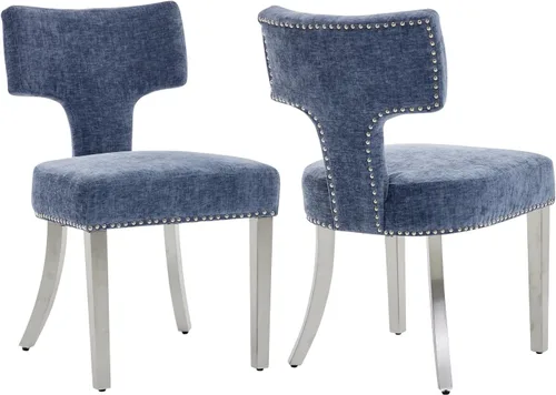 Miniatura 32 de Juego de 2 sillas de comedor modernas de mediados de siglo, sillas de comedor tapizadas en tela de chenilla con respaldo curvado y ribete