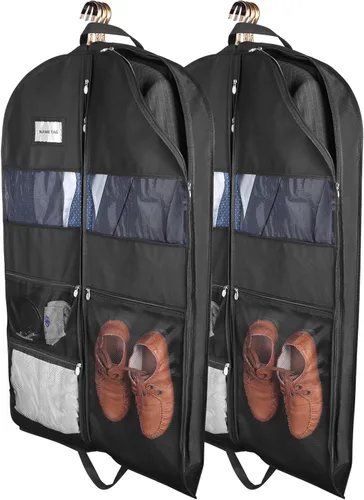 Bolsas de ropa para viajes, paquete de 2 bolsas de ropa colgantes de 43 pulgadas para hombres, cremallera de doble cara y 3 bolsillos grandes de