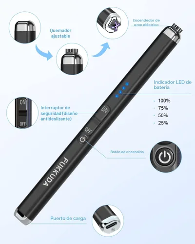Miniatura 6 de FUKKUDA Encendedor Eléctrico de Vela de Doble Arco Mejorado - Recargable por USB, Resistente al Viento, Sin Llama, Ideal Relleno de Calcetín Negro