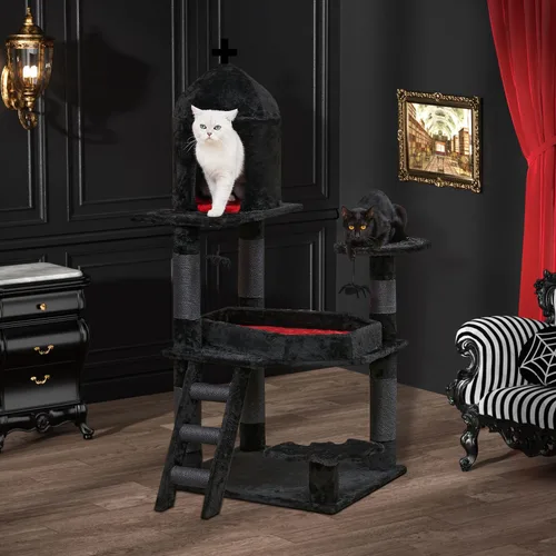 Miniatura 2 de YARUOMY - Árbol gótico para gatos con cama de ataúd, torre para gatos de 55" con amplio condominio para gatos, postes para rascar, bola colgante