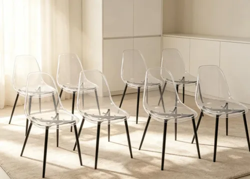 Juego de sillas de comedor transparentes, sillas de cocina modernas de estilo fantasma, sillas de acrílico sin brazos con patas de metal para